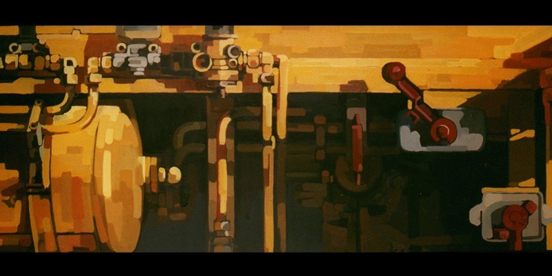 Mecanisme de Tren, oil on wood, 159 x 57 cm., 1999