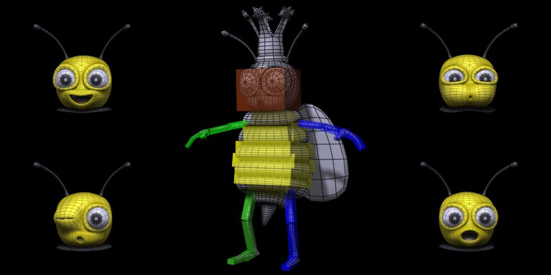 Bee Character High Poly Model Textured Wire Rig Blend Shapes, 2013