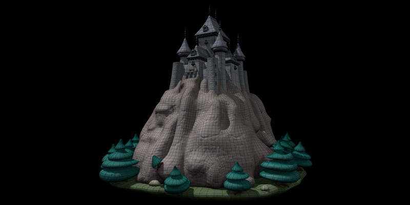 Quicky Castle Environment High Poly Model Textured Wire, 2012