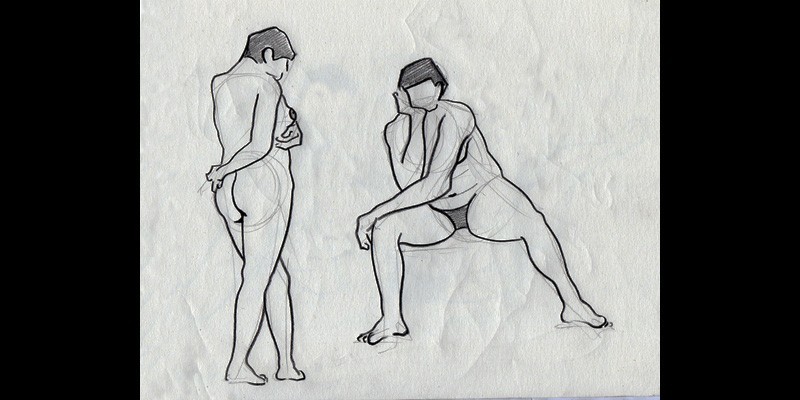 Life Drawing Model Sketches, 5 minute Poses ,graphite on paper,  29,7 x 21 cm. (fragment), 2006