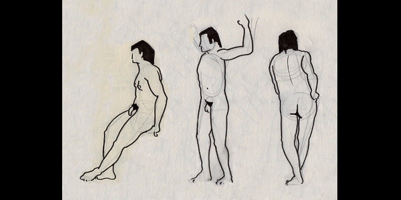 Life Drawing Model Sketches, 3 minute Poses, graphite and pen on paper, 29,7 x 21 cm. (fragment), 2006